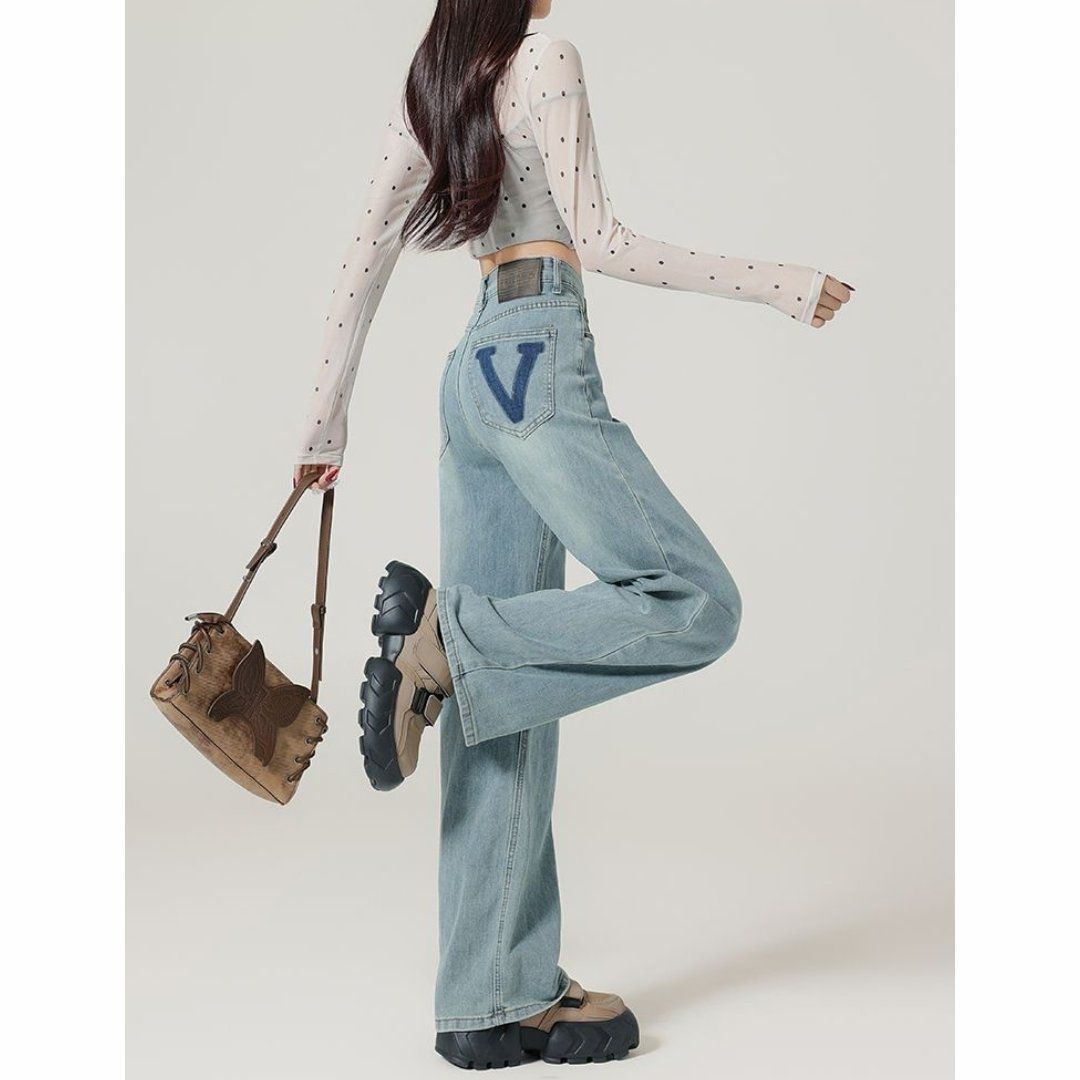 【运费险+现货超时赔】2025浅蓝色高腰阔腿牛仔裤显瘦直筒裤