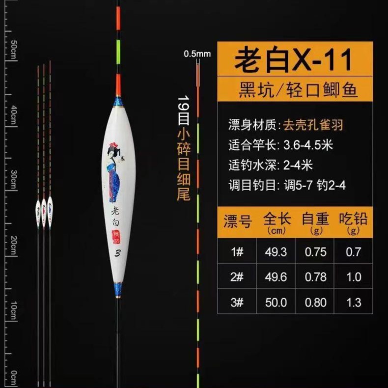 小吃铅孔雀羽浮漂黑坑轻口鲫鱼鲤鱼小碎目稳定手工高灵敏度自重轻