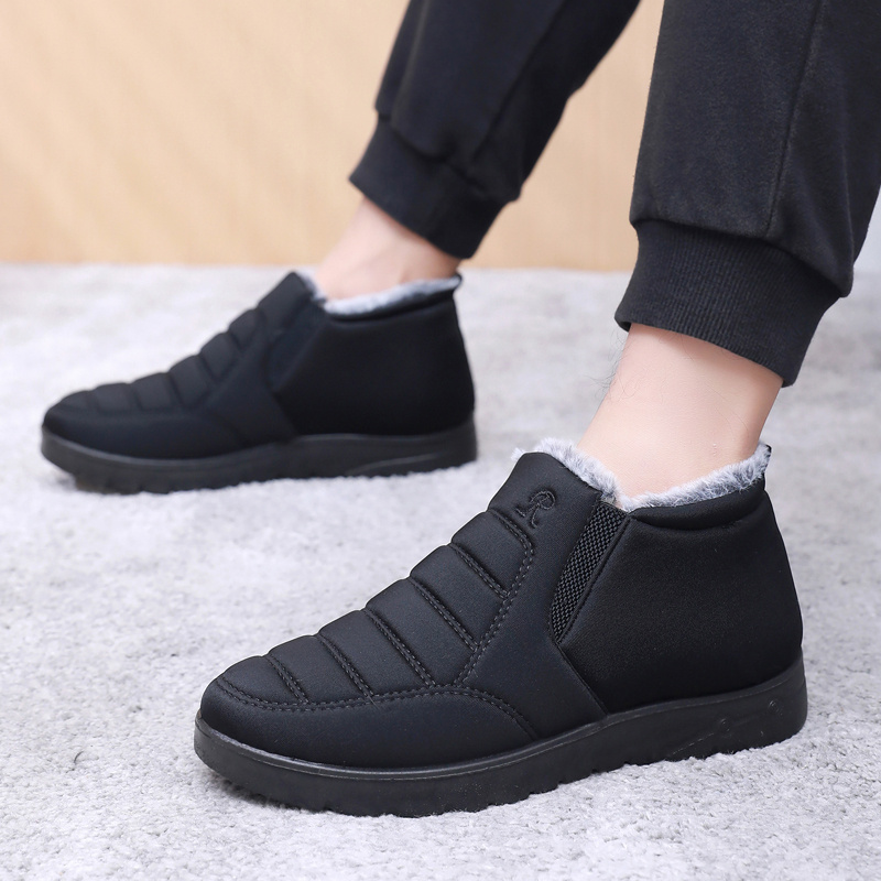 冬季加绒加厚一脚蹬爸爸鞋软底软面保暖舒适棉鞋百搭简约短靴