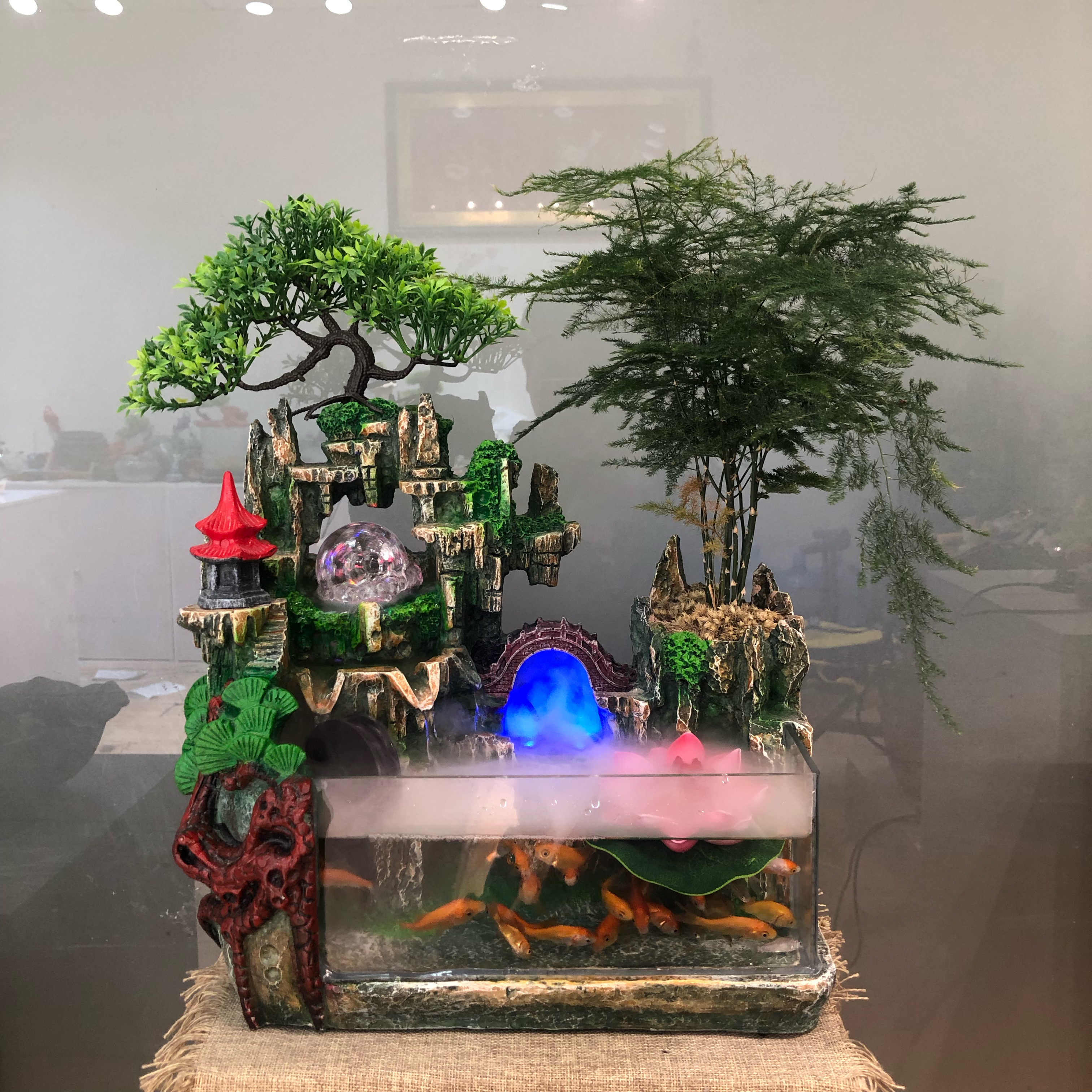 中号款桌面假山造景自循环鱼缸可养鱼流水摆件客厅开业乔迁送礼品