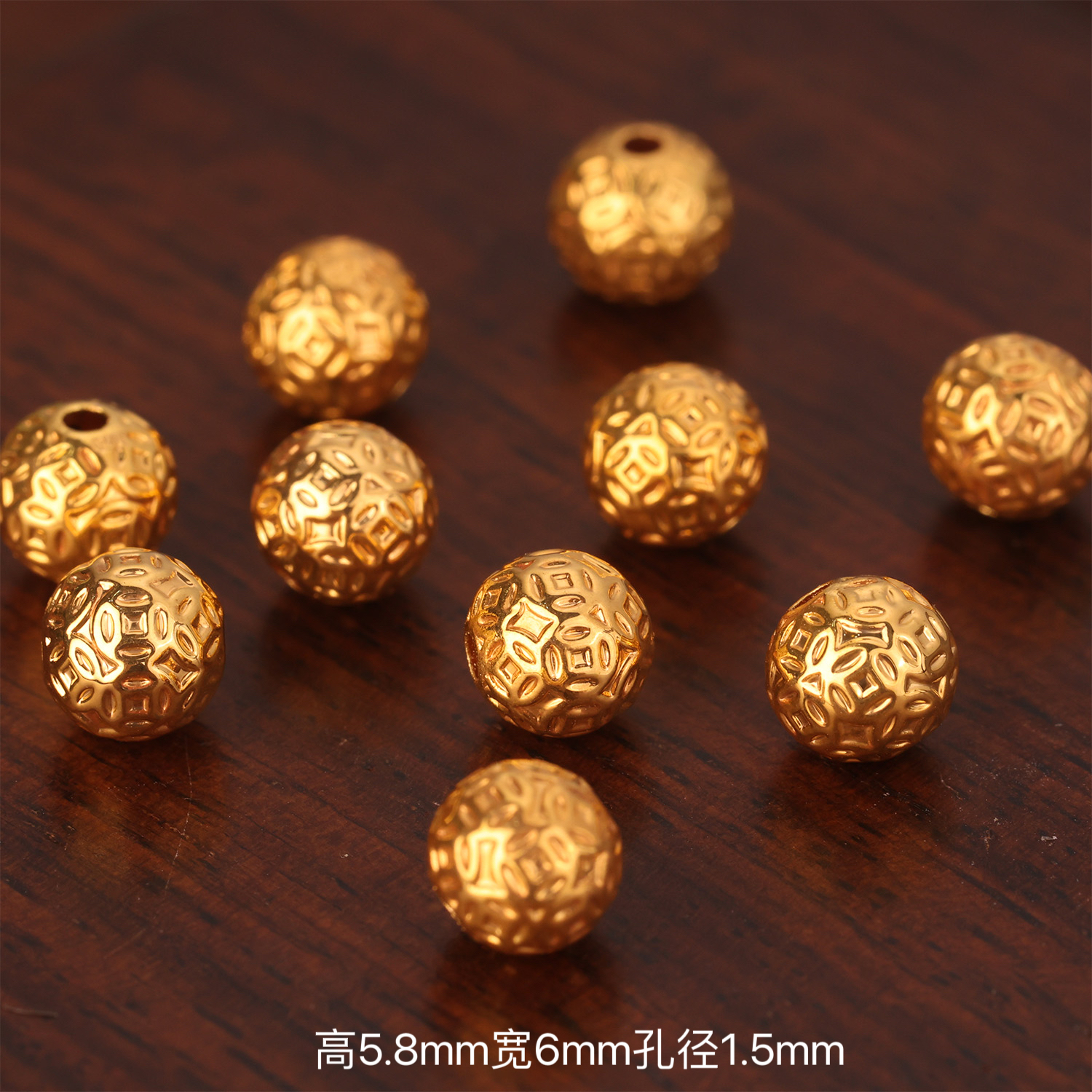 【来福工厂】18k金厚金版铜钱隔珠转运珠DIY手串项链配饰配件