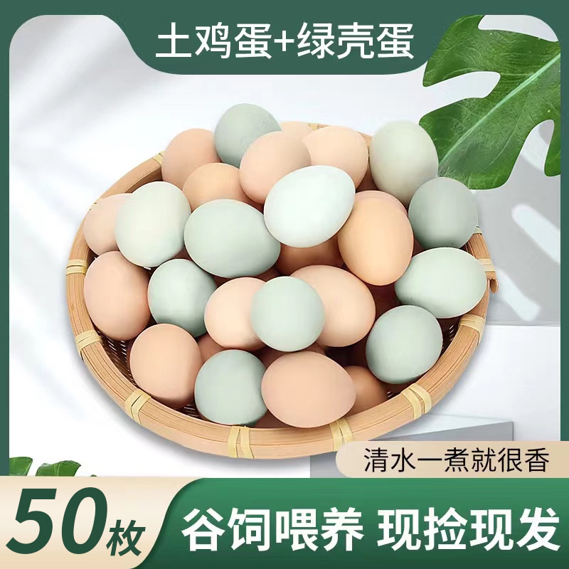 【胖丫】放养新鲜粉壳鸡蛋组合装40枚粉壳+赠10枚绿壳 50枚/2000g