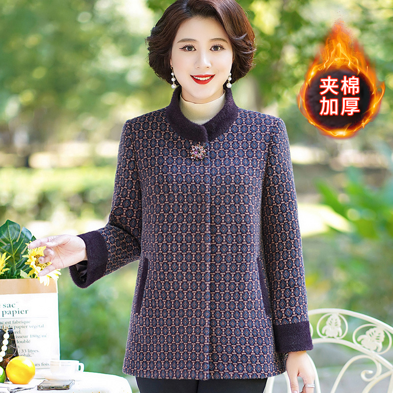 俞兆林胖妈妈中长款洋气中老年装貂绒加厚夹棉冬装保暖棉衣3132-1