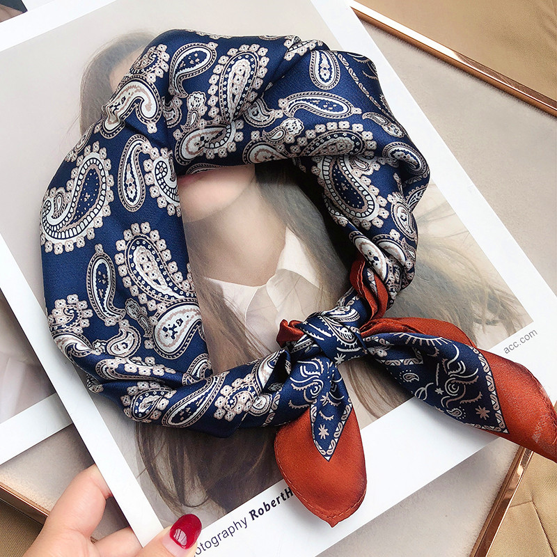 Qiantang Story/钱塘故事53小方巾-欧式腰果藏青  53*53CM