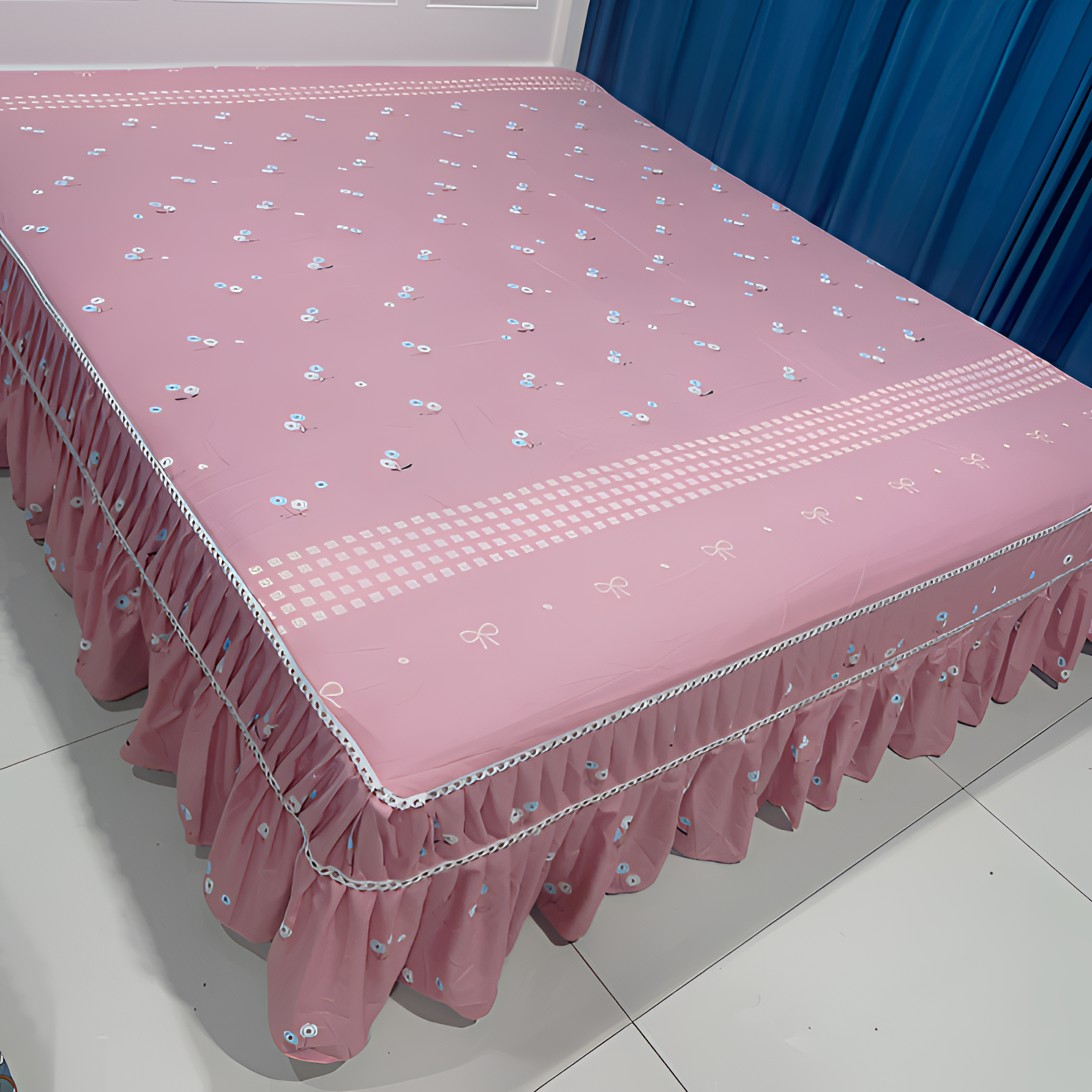 床垫罩保护套床裙单件单件樱花粉四季通用磨毛加厚床罩床裙最新款