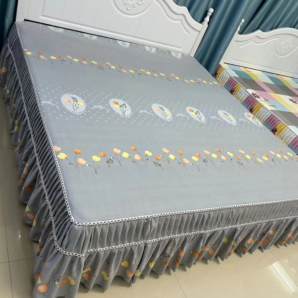 秋冬季新款金枝玉叶灰防滑大床加厚床罩亲肤高档轻奢床裙床罩床裙