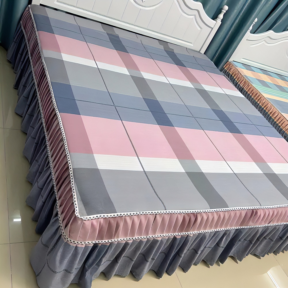 花边大方格带裙边床罩亲肤防滑加厚防尘简约床笠磨毛床裙罩床大床