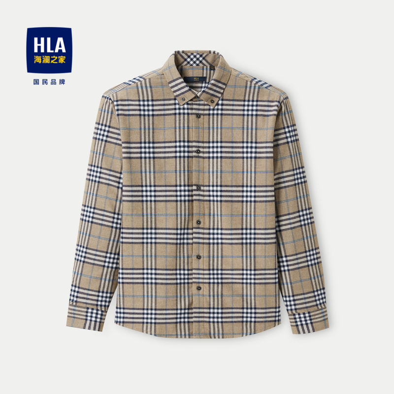 HLA/海澜之家暖绒长袖休闲衬衫格纹加绒加厚纯棉亲肤保暖衬衣男