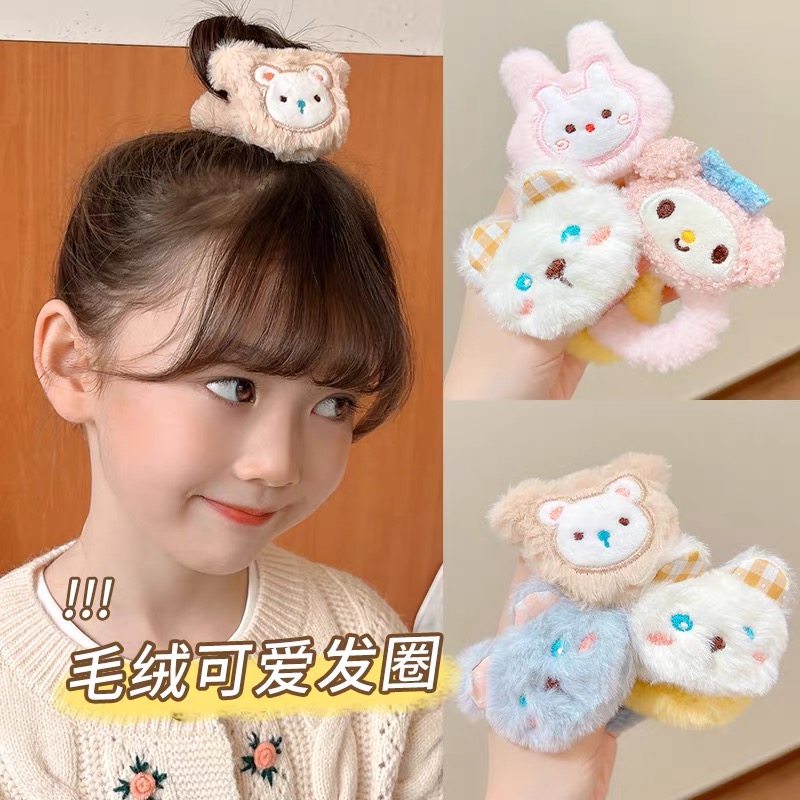 儿童少女发圈发夹组合秋冬针织 毛绒拜拜夹充棉发绳
