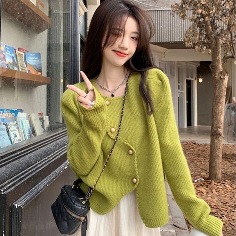 CX高级感不规则小香风针织开衫女秋冬软糯温柔风宽松短款毛衣外套