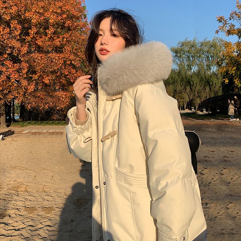 羽绒服女中长款2023年冬季新款时尚毛领小众设计感白鸭绒加厚外套