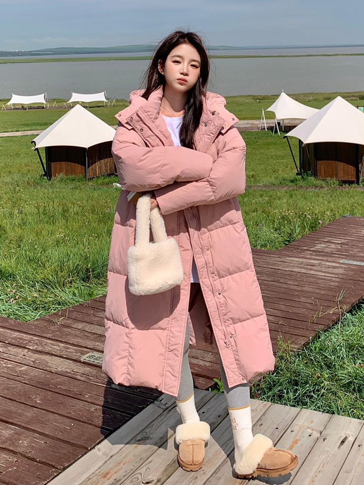 粉色长款羽绒服女款小棉被冬季2023新款韩版宽松加厚小个子面包服