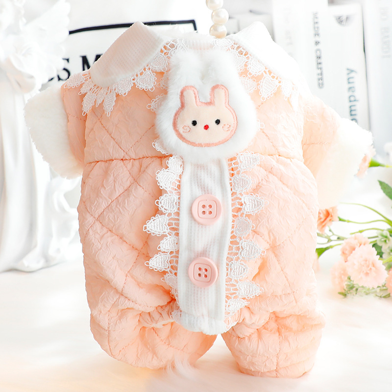 狗狗衣服秋冬装厚款可爱蕾丝四脚包肚子女棉衣小型犬泰迪宠物4865