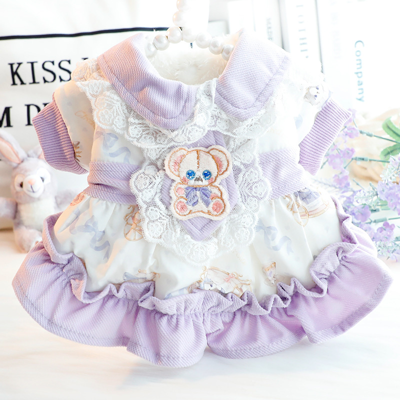 狗狗衣服秋冬装厚款猫咪公主裙花边领蕾丝可爱小型犬泰迪宠物4859