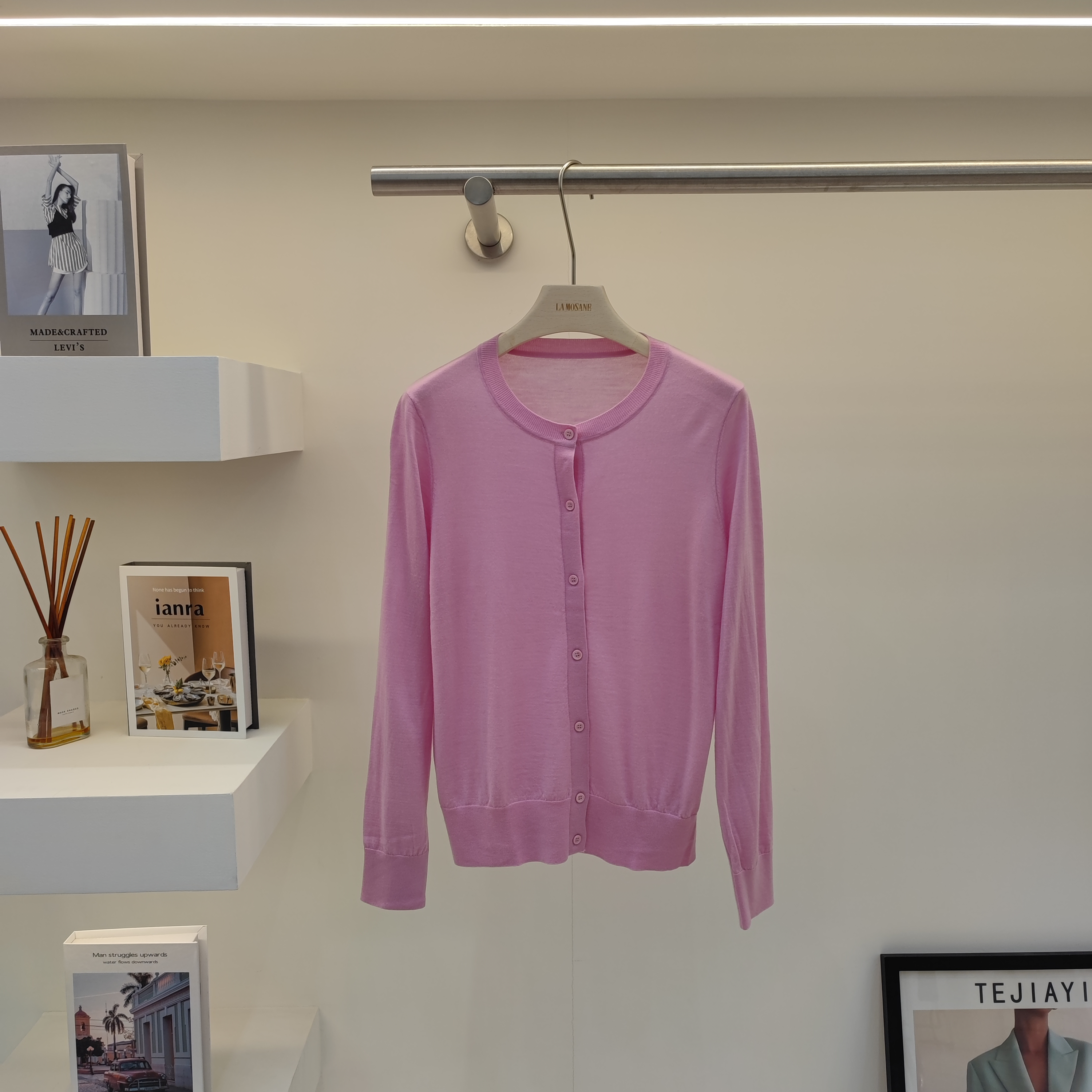 2024秋新款女装时尚纯色圆领长袖洋气净色单排扣羊毛针织开衫