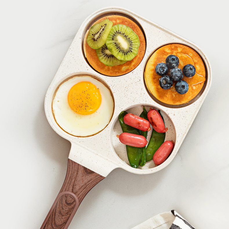 BESCO平底锅家用四孔早餐锅煎饼锅煎蛋神器多孔多用不粘鸡蛋汉堡