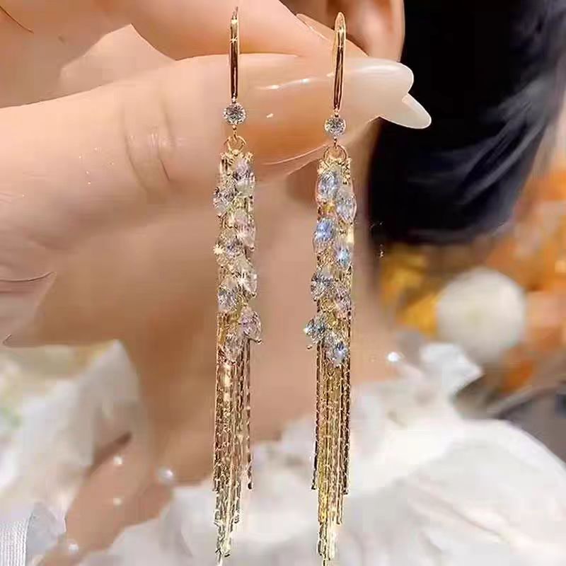 铜合金耳饰 长款流苏麦穗耳环轻奢高级感耳坠法式高端风耳饰5449