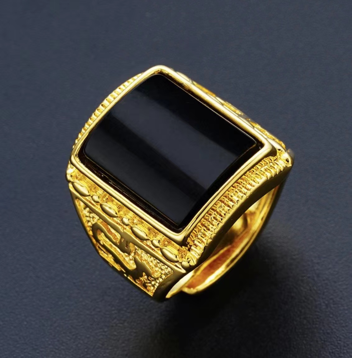 合金戒指 男士霸气黑色镶嵌时尚个性大气男款可调节金色不掉色