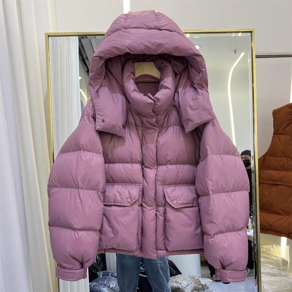 波司登2023年反季新款羽绒服女短款小个子加厚连帽面包服冬季白鸭