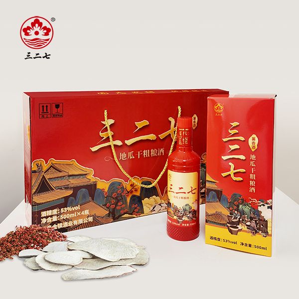 聚泉祥三二七53度地瓜干原浆白酒纯粮酿500ml*4瓶精美礼盒53%Vol