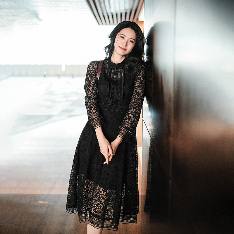 谭飞云端纱幔连衣裙蕾丝裙中国风东方美显高显瘦优雅气质[DR]