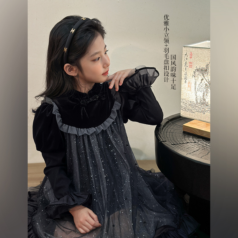 陈大猪【瑶光】连衣裙新中式国风盘扣小礼服儿童网纱裙-DMD360123