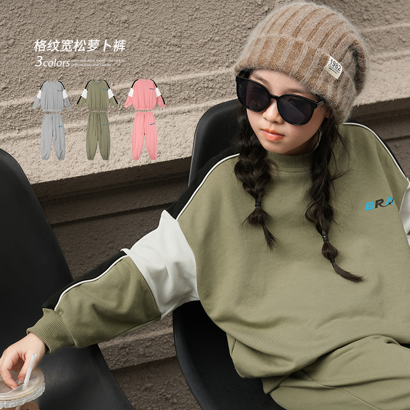 陈大猪【氧气邮递员】撞色字母卫衣套装圆领宽松童装纯棉-DLQ317158