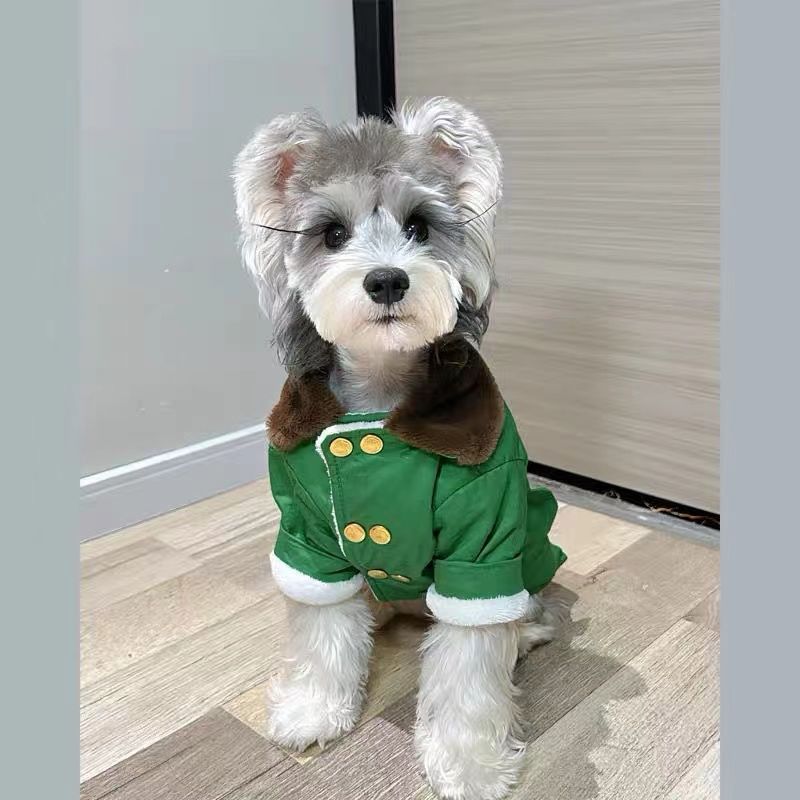 宠物猫咪狗狗衣服 冬季加厚保暖 新年军绿棉大衣 中小大型犬棉袄