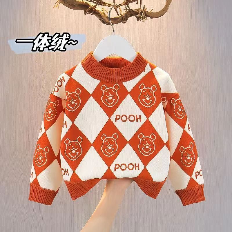 【小扬哥推荐】儿童时髦百搭男童一体绒毛衣长袖儿童女孩圆领加厚