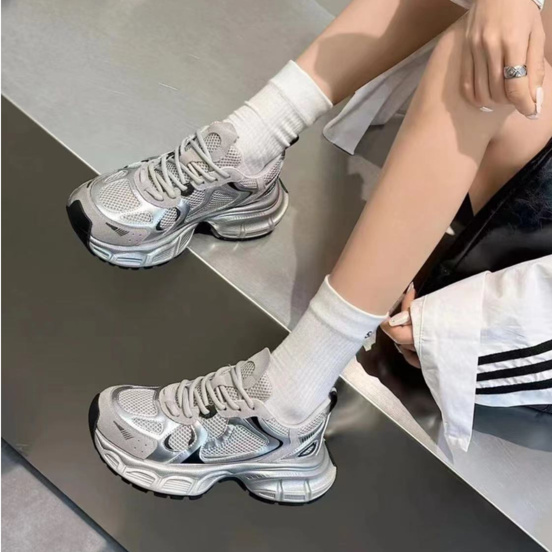 zoorttar/左她厚底银色老爹鞋女鞋新款鞋子潮流时尚女鞋
