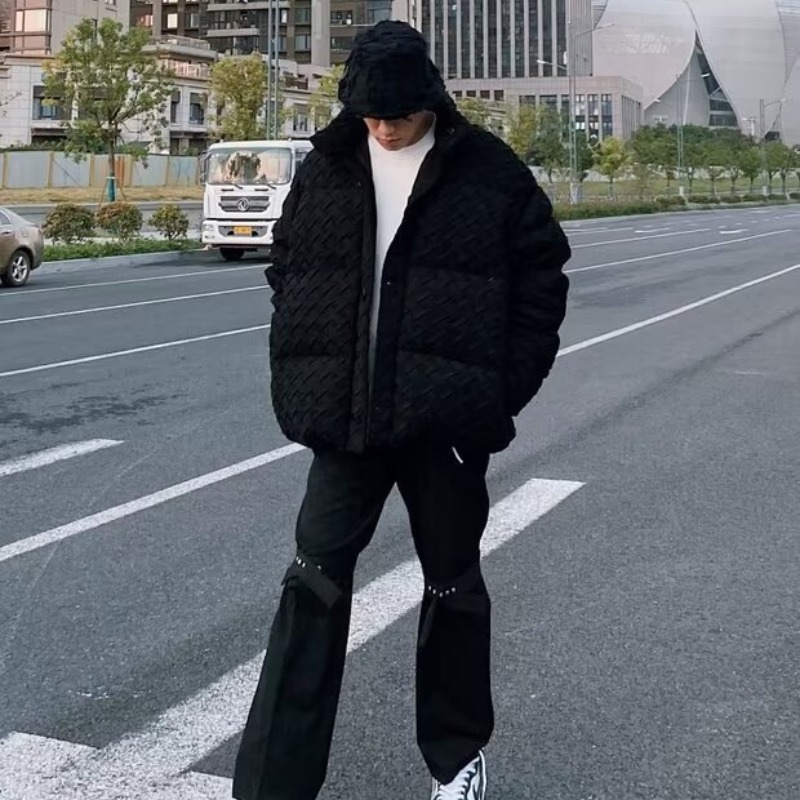 美式高街编织棉衣外套男潮高级感vintage立领保暖棉服夹克面包服