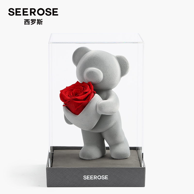 SEEROSE/西罗斯永生花玫瑰熊兔子花束礼盒圣诞情人节礼物送女朋友