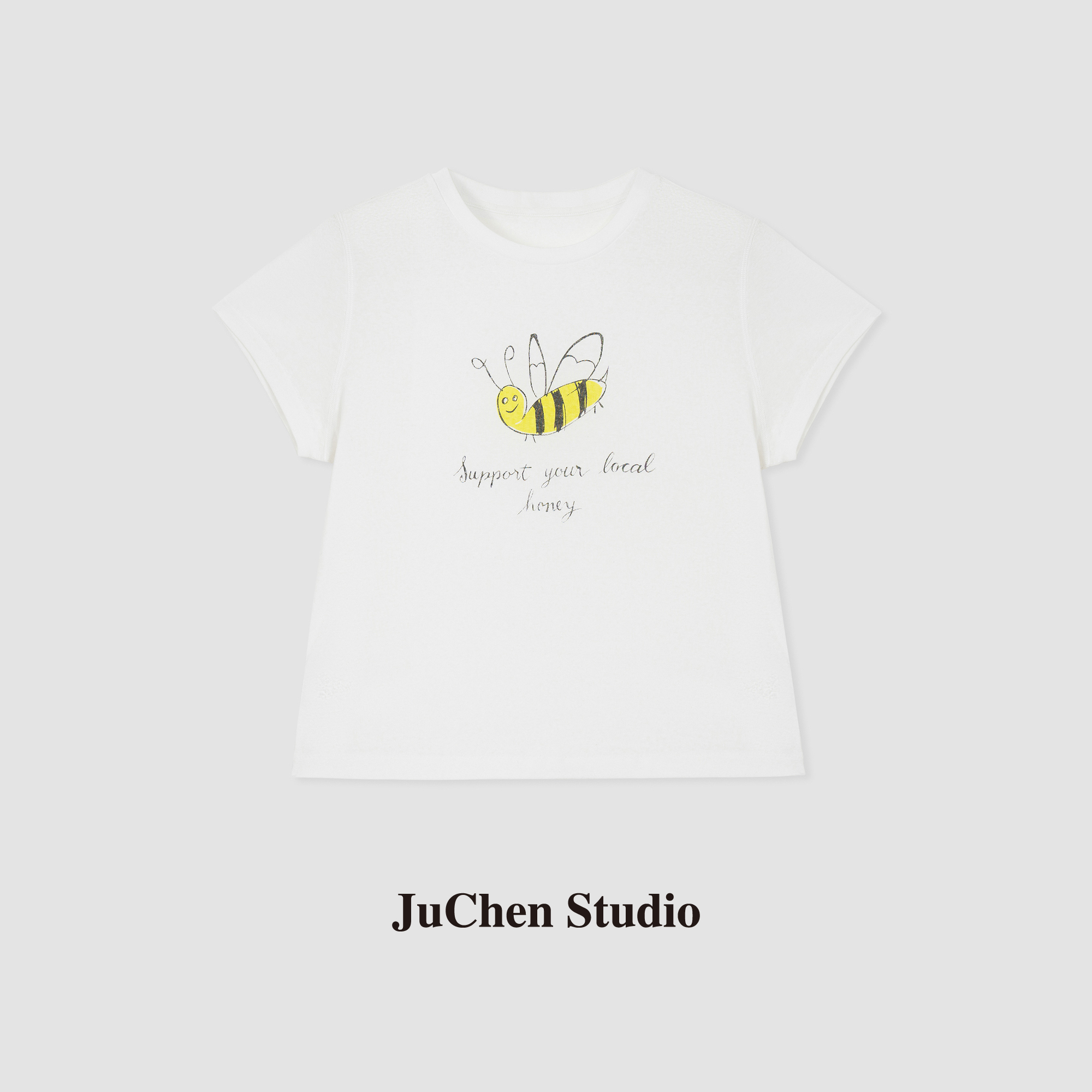 "嗡嗡嗡小蜜蜂 “细腻baby体感全棉带弹圆领短袖T恤女SS052498