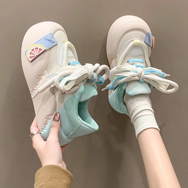 欧货老爹鞋女2023年秋季新款透气时尚圆头系带防滑休闲松糕鞋小众