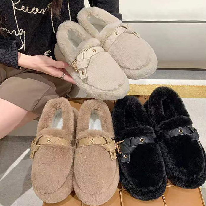 毛毛鞋女2023秋冬新款超火时尚百搭复古保暖厚底洋气棉鞋网红外穿