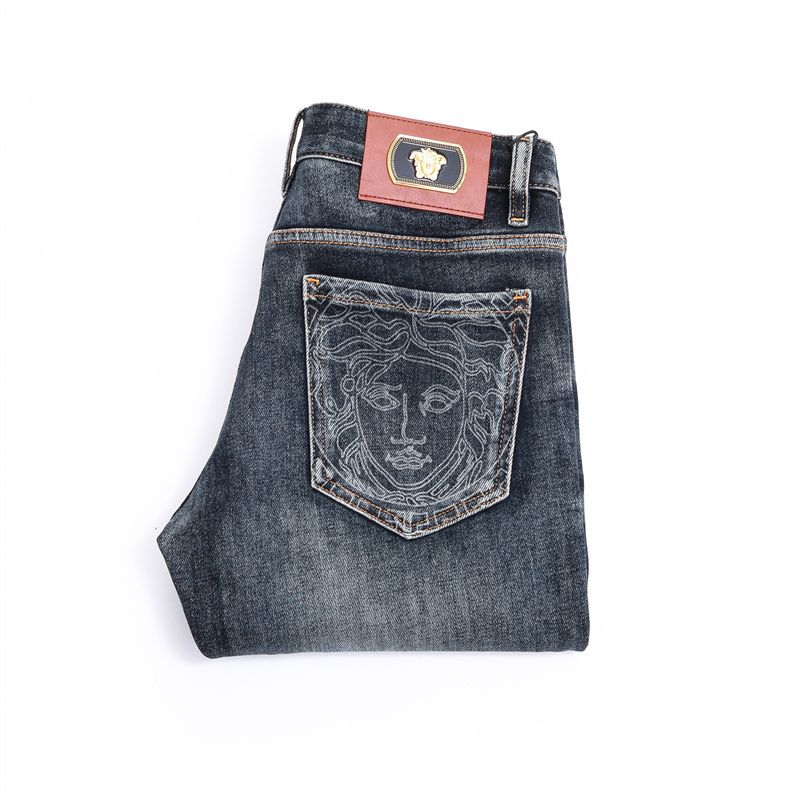 欧货2024时尚青年修身小直筒弹力百搭爆款秋冬潮牌印花牛仔裤男厚