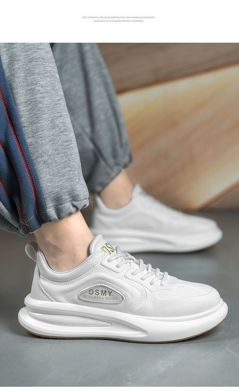 杜莎米娅美人头鞋子皮面纯色情侣休闲鞋校园厚底运动跑步鞋轻便男