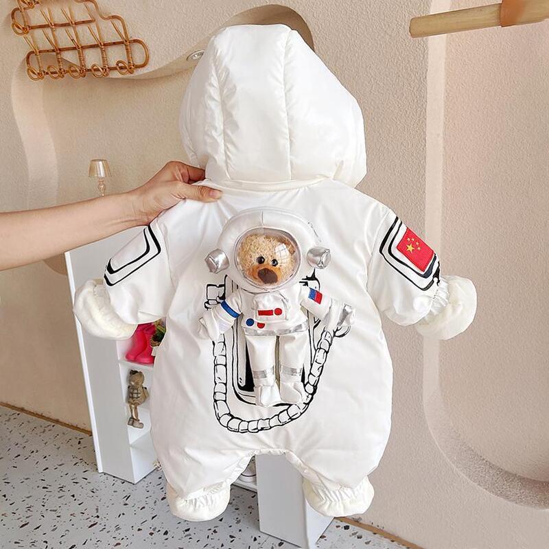 婴儿羽绒棉连体衣白鸭绒太空棉服6-12个月男宝宝衣服冬装外出抱服