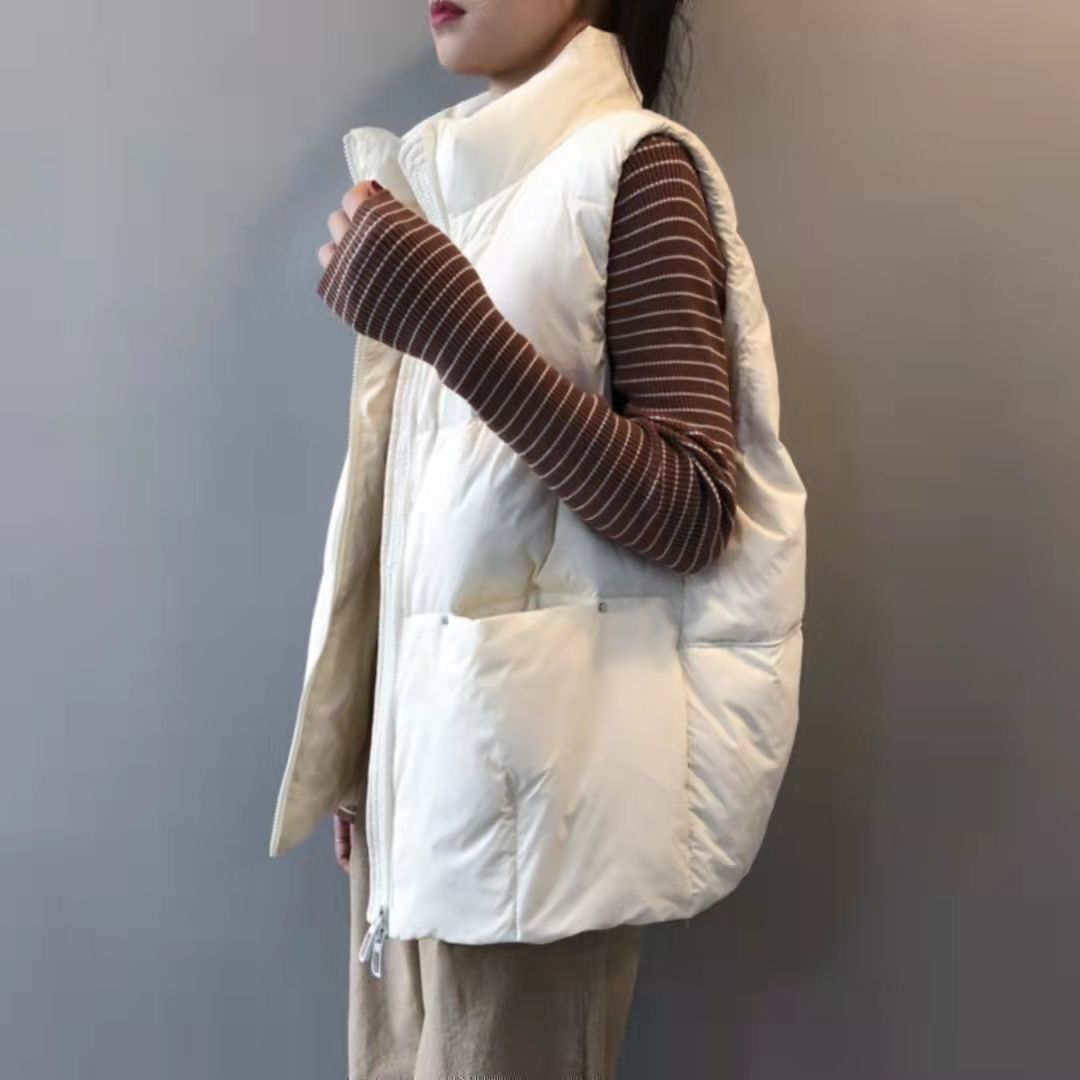 羽绒马甲女短款2023秋冬新款韩版宽松白鸭绒羽绒棉背心坎肩外套潮