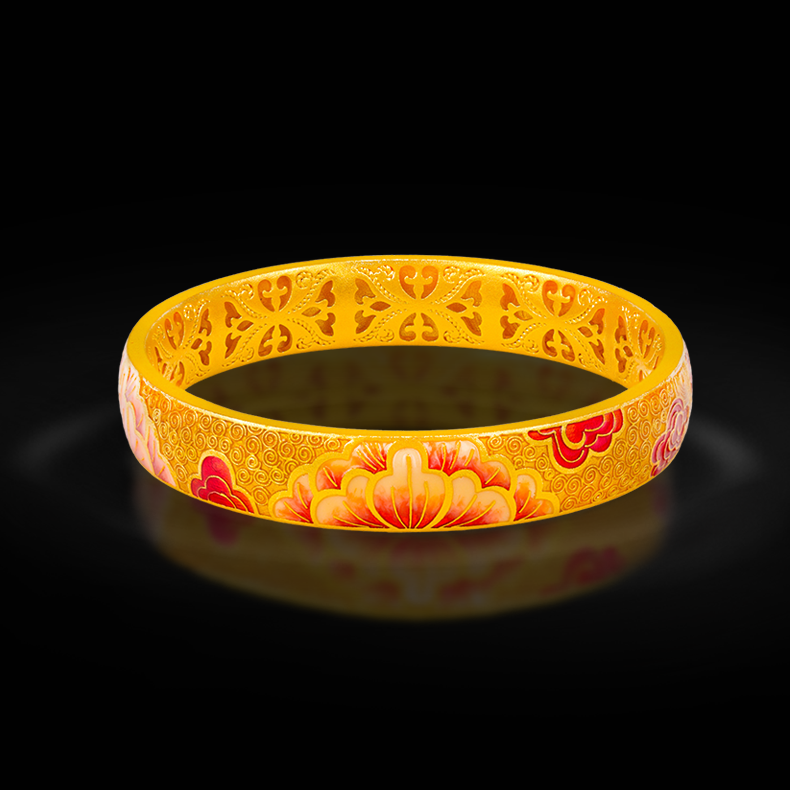 【萃华金店】雍容华贵丨古法金传承复古足金气质牡丹手镯CHS0112@1