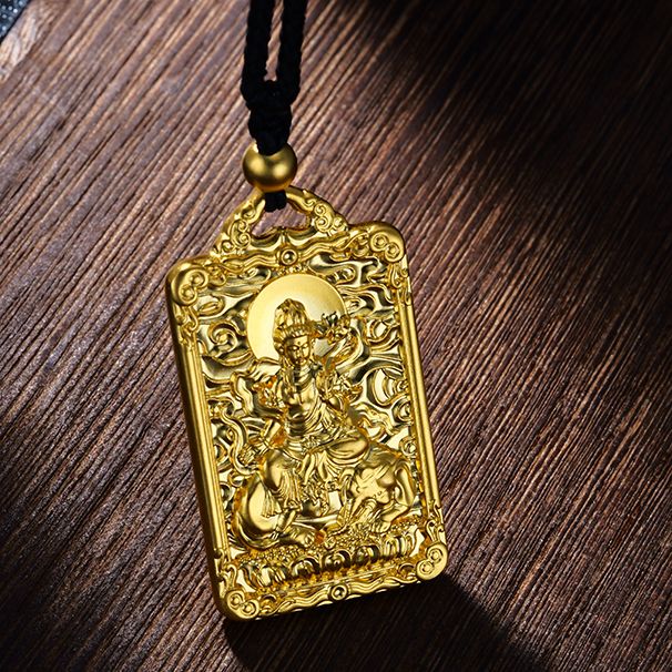 【萃华金店】普贤菩萨丨古法金精致素款錾刻足金龙牌吊坠CHD0027