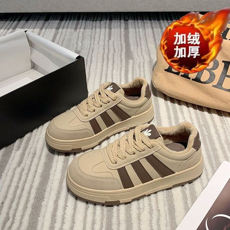 公主请下单爆款小白鞋板鞋女2023秋冬季新款加绒复古百搭厚底时尚