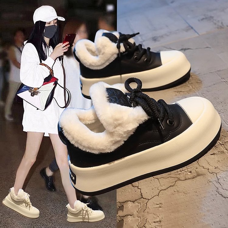 公主请下单厚底冬季加绒百搭休闲板鞋女2023新款东北面包保暖棉鞋