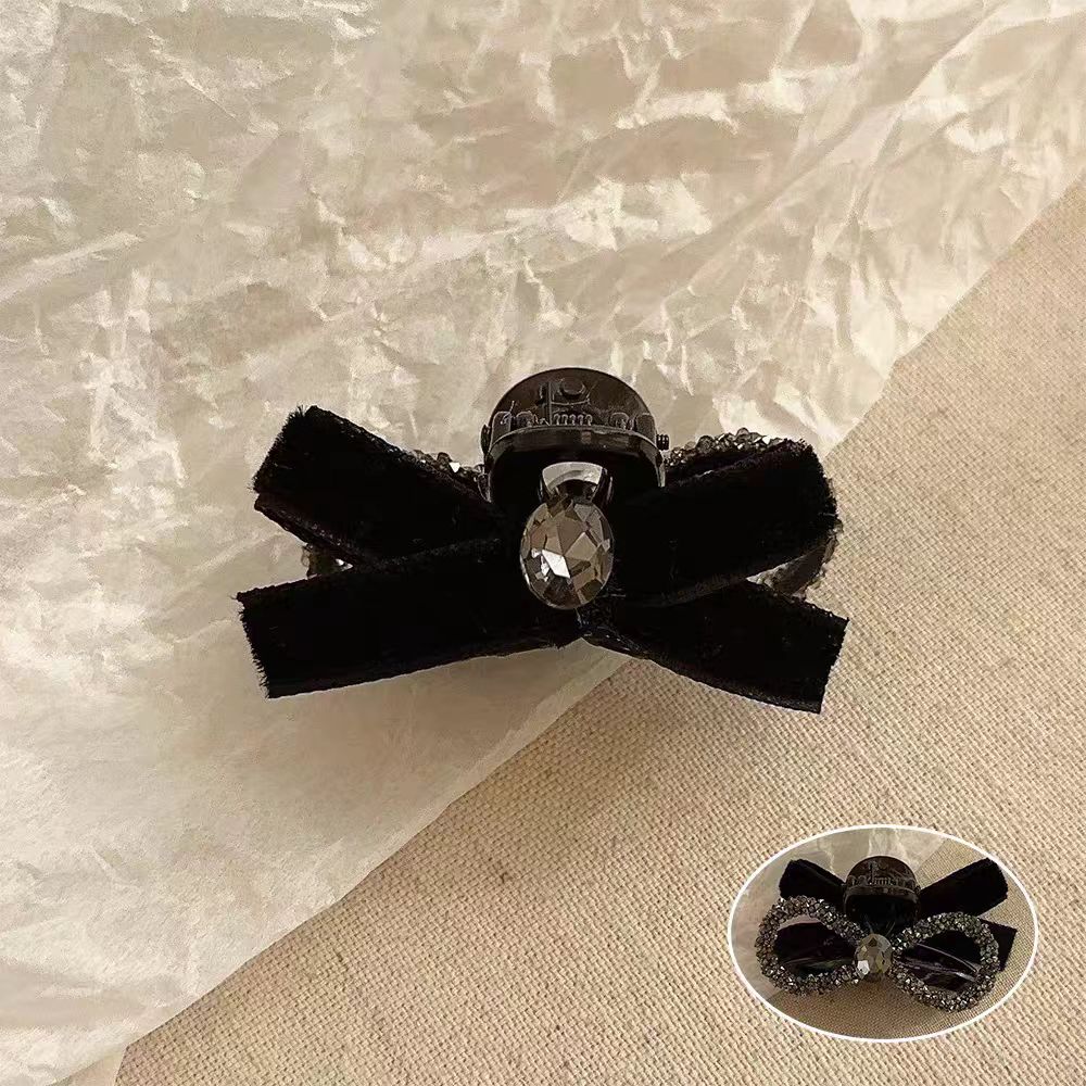 秋冬新款轻奢发夹丝绒蝴蝶结前额刘海夹抓夹小号鲨鱼夹1679+1679
