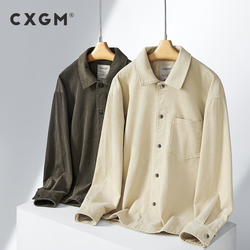 CXGM休闲外套【紧密型灯芯绒100%棉】2024春季新款宽松工装翻领夹克