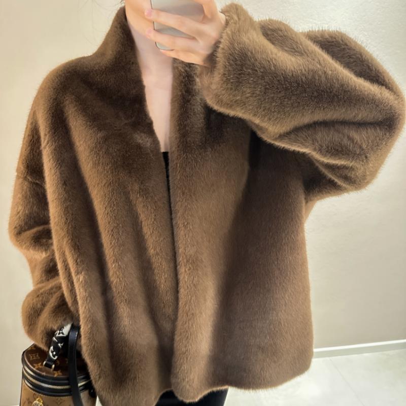 2023水貂皮毛一体外套女新款质感一绝美拉德韩系毛毛大衣