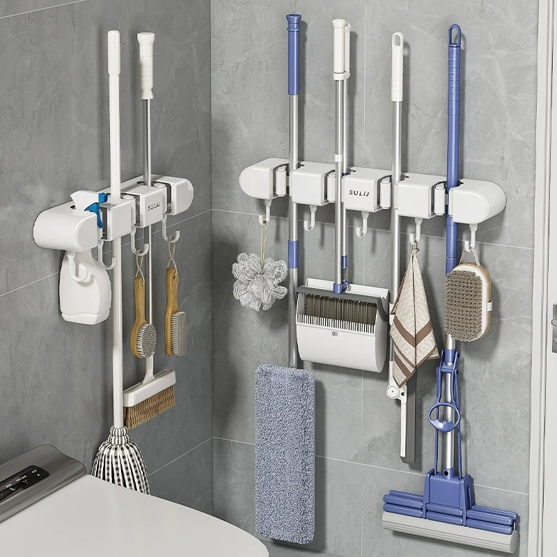 拖把壁挂夹免打孔拖布挂钩卫生间浴室扫把固定架门后置物收纳强力