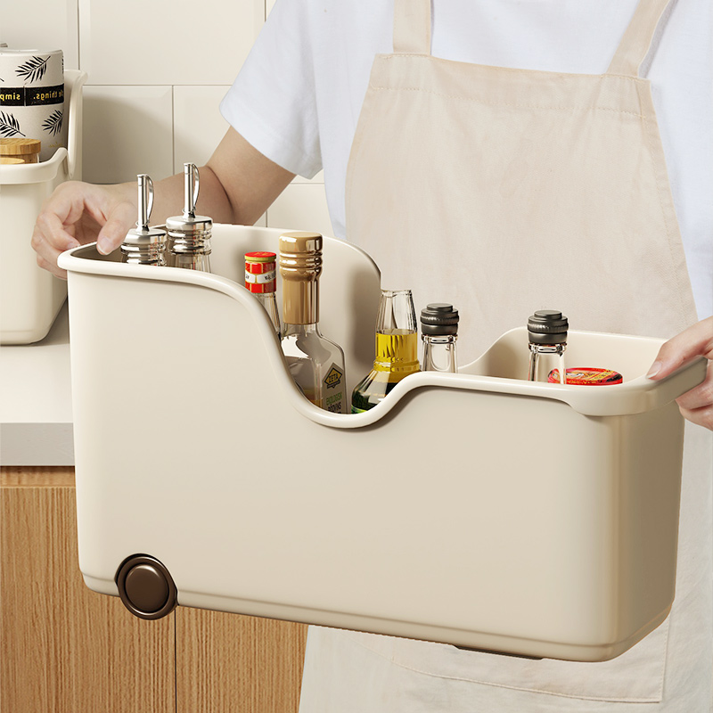 带轮厨房收纳盒橱柜锅具置物架调料罐收纳整理柜子储物盒桌面收纳