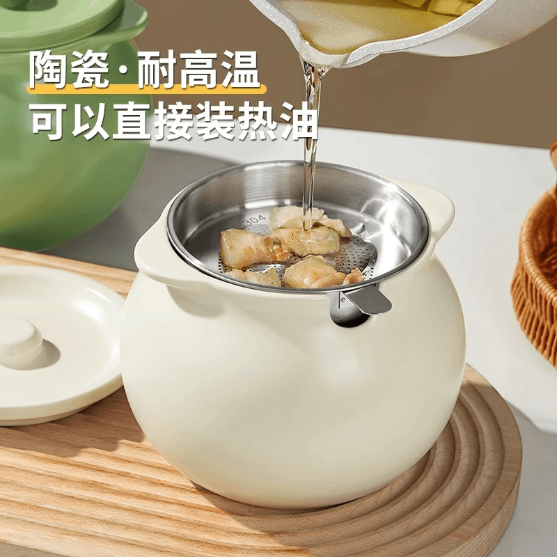 陶瓷猪油罐家用耐高温陶瓷装荤油辣椒油红油罐子厨房专用储油容器