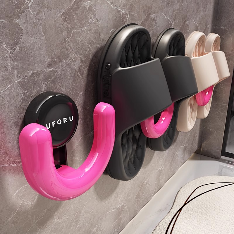 优勤浴室拖鞋架吸盘式免打孔壁挂卫生间墙上沥水挂架挂钩置物架子